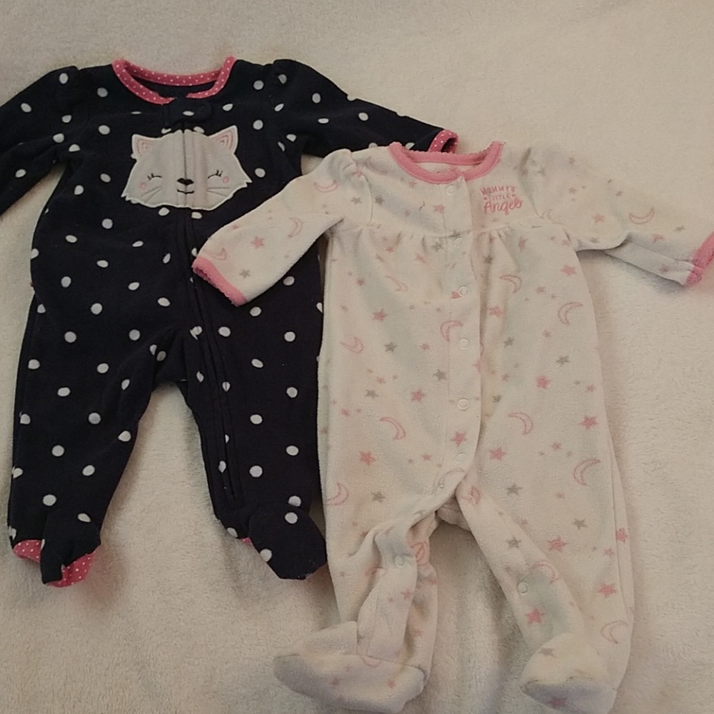 Carters Set of 2 Fleece Footie Pajamas, Size 0-3 M